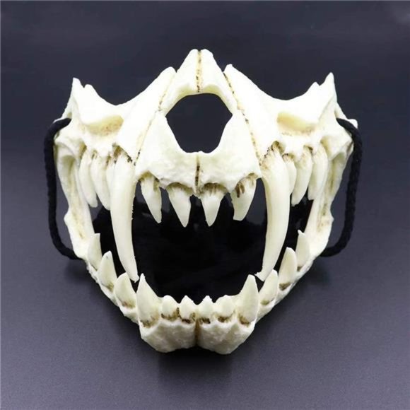 Halloween Japanese Half Mask - Tiger Mask,Ye Dragon God Black Bone Masks, Resin - Picture 1 of 3